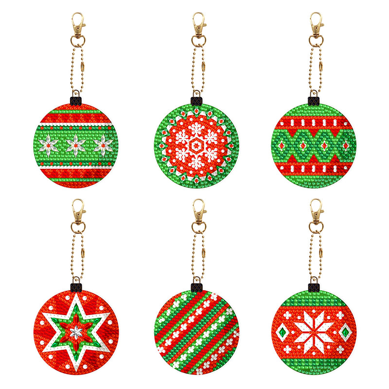 6Pcs Christmas Balls Acrylic Double Side Keychain Diamond Painting