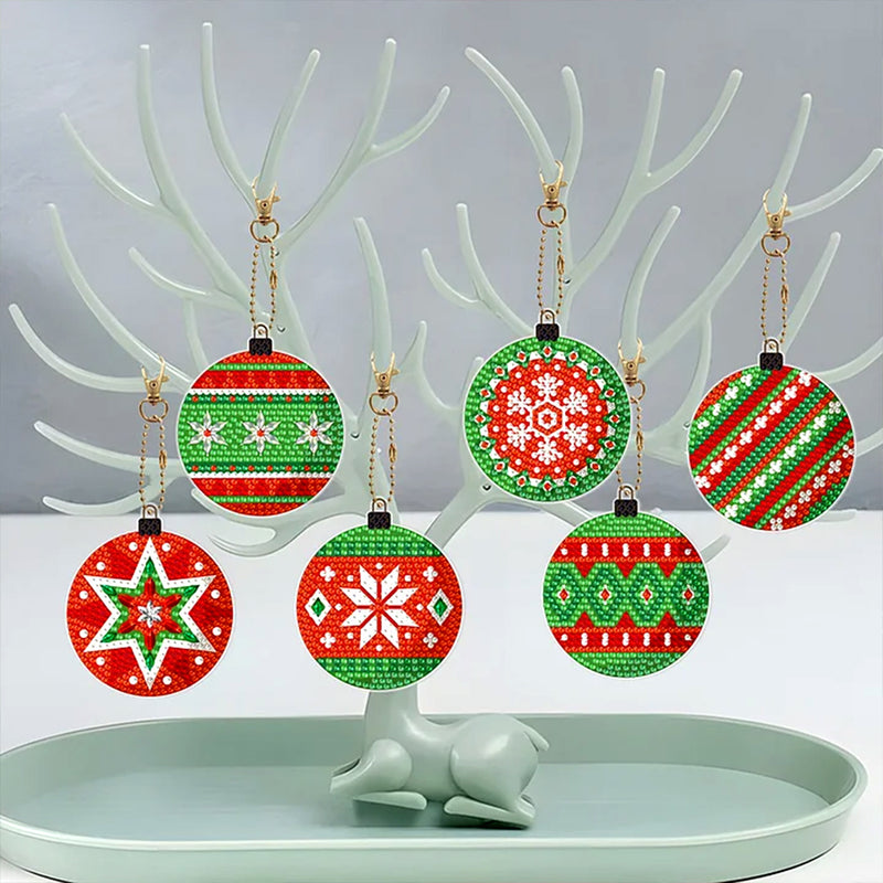 6Pcs Christmas Balls Acrylic Double Side Keychain Diamond Painting