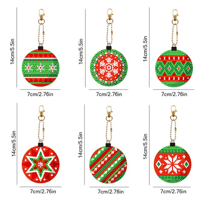 6Pcs Christmas Balls Acrylic Double Side Keychain Diamond Painting