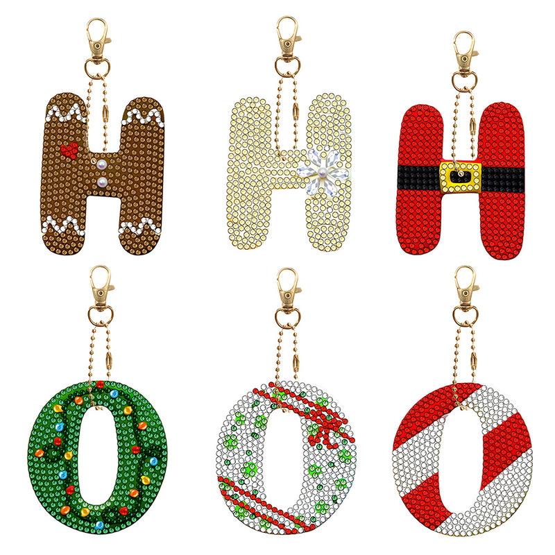 6Pcs Christmas Letters HO Acrylic Double Side Keychain Diamond Painting