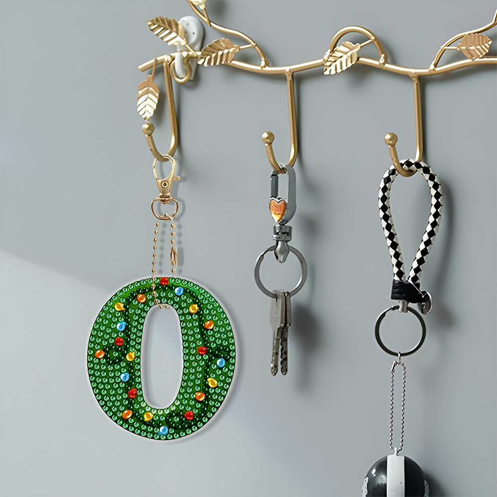 6Pcs Christmas Letters HO Acrylic Double Side Keychain Diamond Painting