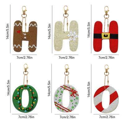 6Pcs Christmas Letters HO Acrylic Double Side Keychain Diamond Painting