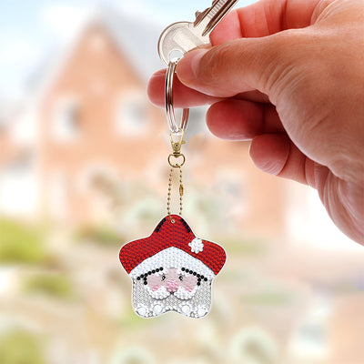 6Pcs Cute Christmas Stars Acrylic Double Side Keychain Diamond Painting