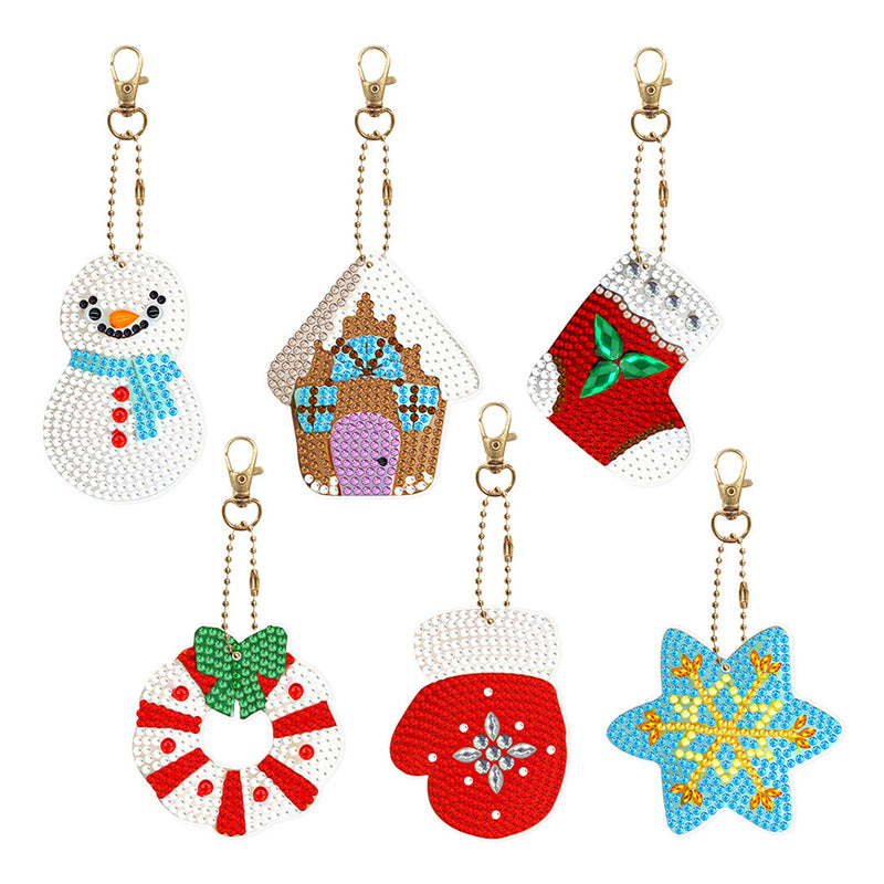 6Pcs Christmas Atmosphere Acrylic Double Side Keychain Diamond Painting