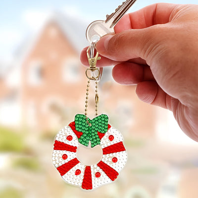 6Pcs Christmas Atmosphere Acrylic Double Side Keychain Diamond Painting