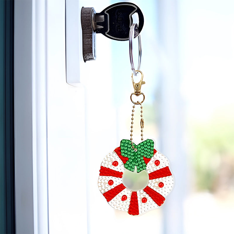 6Pcs Christmas Atmosphere Acrylic Double Side Keychain Diamond Painting