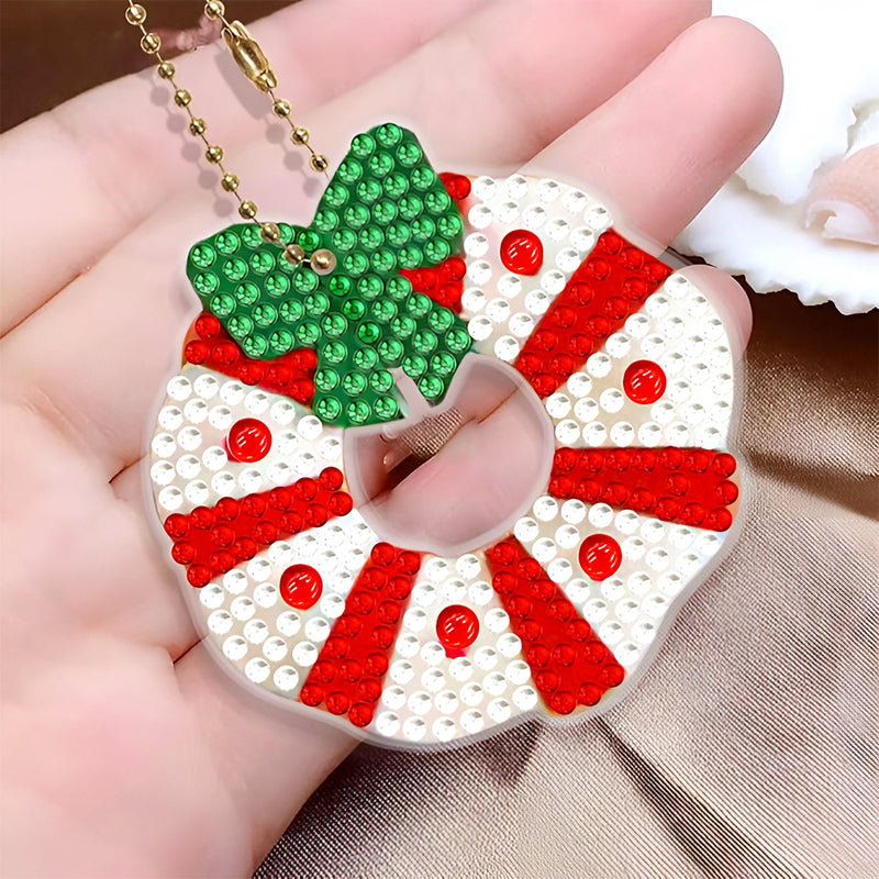 6Pcs Christmas Atmosphere Acrylic Double Side Keychain Diamond Painting