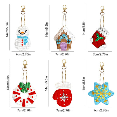 6Pcs Christmas Atmosphere Acrylic Double Side Keychain Diamond Painting