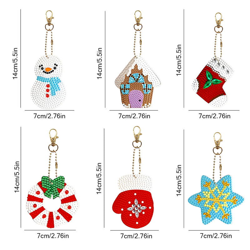 6Pcs Christmas Atmosphere Acrylic Double Side Keychain Diamond Painting