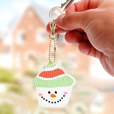 6Pcs Christmas Cupcakes Acrylic Double Side Keychain Diamond Painting