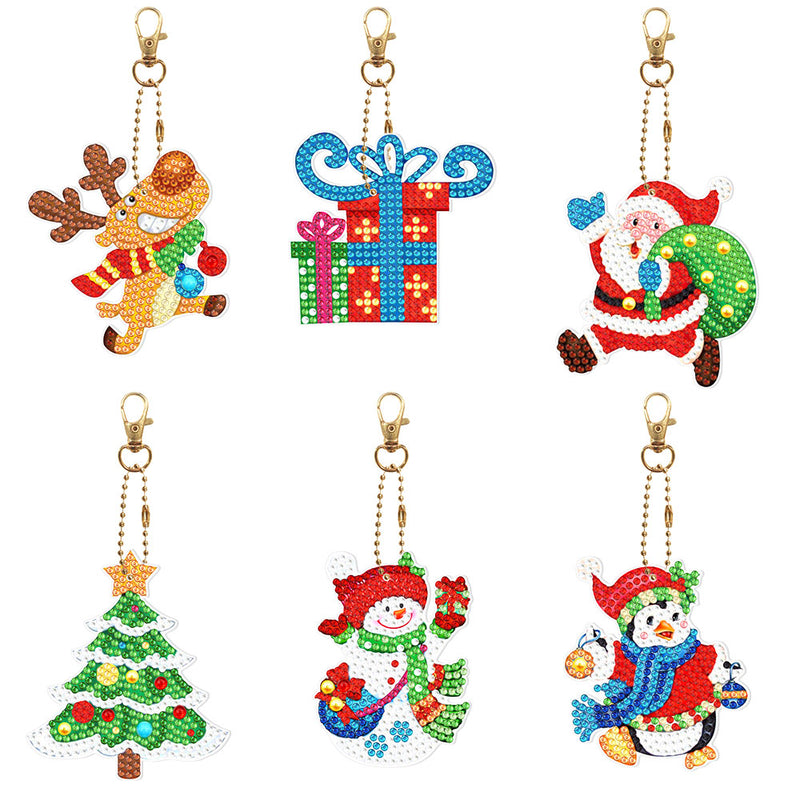 6Pcs A Relaxing Christmas Acrylic Double Side Keychain Diamond Painting