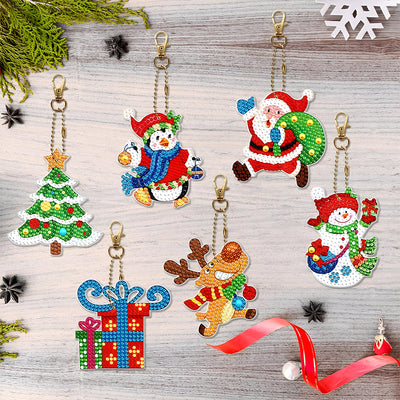 6Pcs A Relaxing Christmas Acrylic Double Side Keychain Diamond Painting