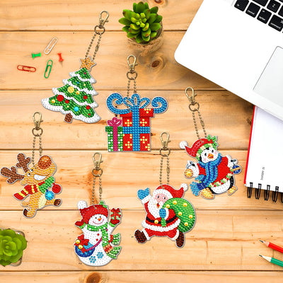 6Pcs A Relaxing Christmas Acrylic Double Side Keychain Diamond Painting