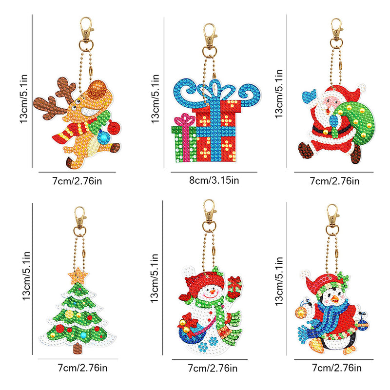 6Pcs A Relaxing Christmas Acrylic Double Side Keychain Diamond Painting