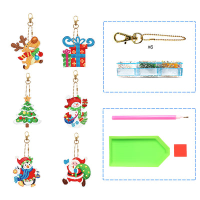 6Pcs A Relaxing Christmas Acrylic Double Side Keychain Diamond Painting