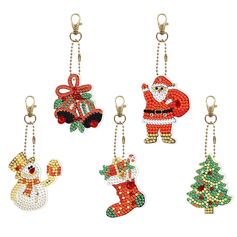 5Pcs Christmas Gifts Acrylic Double Side Keychain Diamond Painting