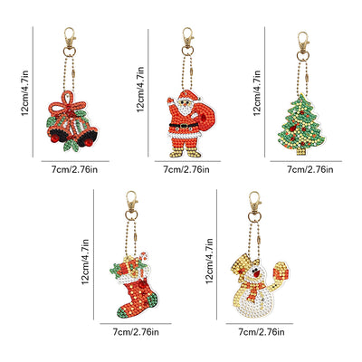 5Pcs Christmas Gifts Acrylic Double Side Keychain Diamond Painting