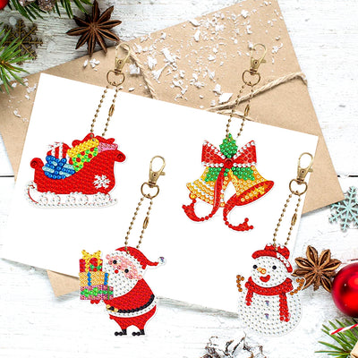 8Pcs Christmas Pendant Acrylic Double Side Keychain Diamond Painting