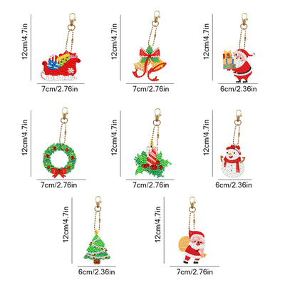 8Pcs Christmas Pendant Acrylic Double Side Keychain Diamond Painting