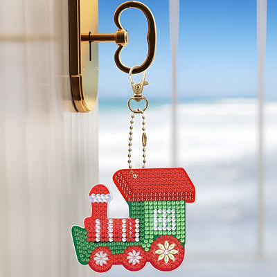 4Pcs Christmas Train Acrylic Double Side Keychain Diamond Painting