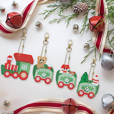 4Pcs Christmas Train Acrylic Double Side Keychain Diamond Painting