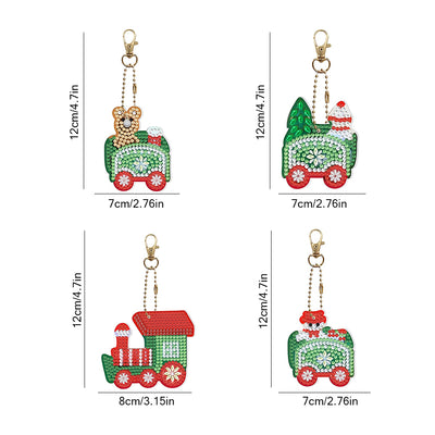 4Pcs Christmas Train Acrylic Double Side Keychain Diamond Painting