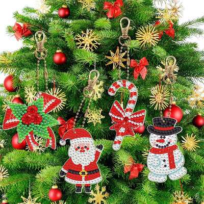 8Pcs Christmas Pendant Acrylic Double Side Keychain Diamond Painting