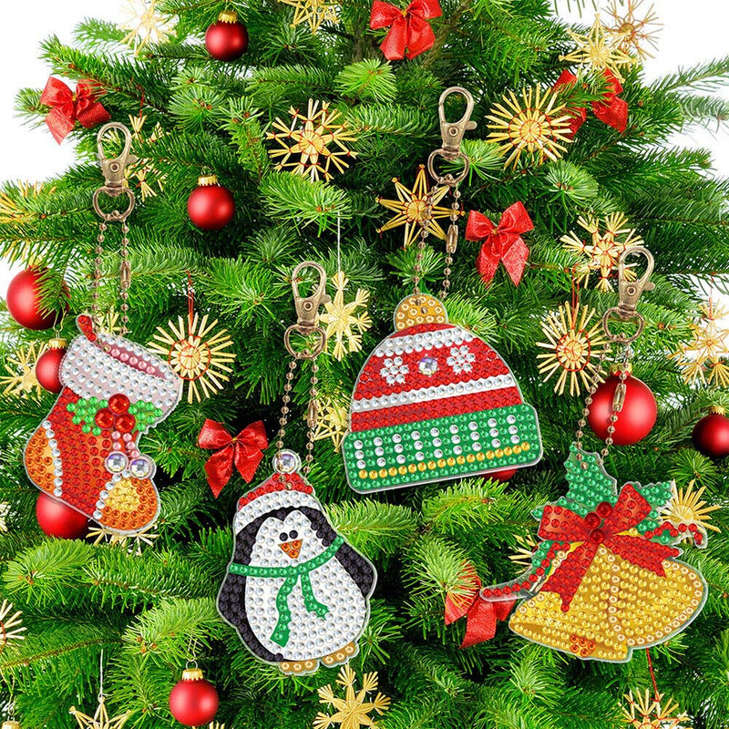 8Pcs Christmas Pendant Acrylic Double Side Keychain Diamond Painting