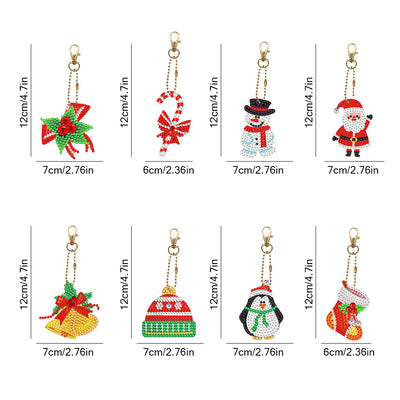 8Pcs Christmas Pendant Acrylic Double Side Keychain Diamond Painting