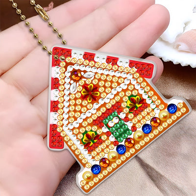 4Pcs Christmas Decoration Acrylic Double Side Keychain Diamond Painting