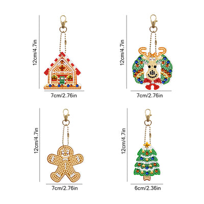 4Pcs Christmas Decoration Acrylic Double Side Keychain Diamond Painting