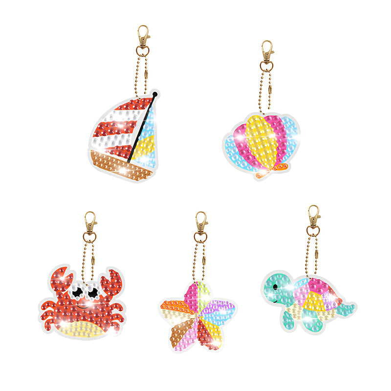 5Pcs Cute Sea Animals Acrylic One Side Keychain Diamond Painting