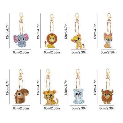 8Pcs Cute Animals Acrylic Double Side Keychain Diamond Painting