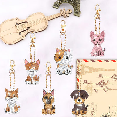 8Pcs Cute Dog and Cat Acrylic Double Side Keychain Diamond Painting