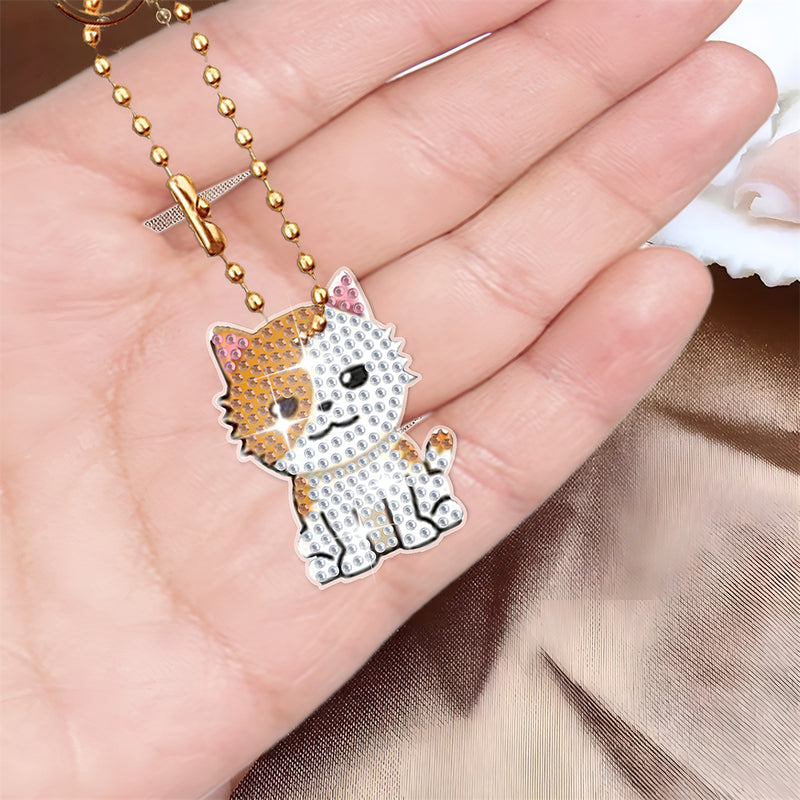 8Pcs Cute Dog and Cat Acrylic Double Side Keychain Diamond Painting