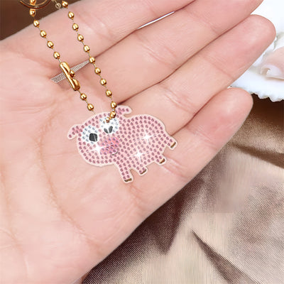 8Pcs Pink Pigs Acrylic Double Side Keychain Diamond Painting