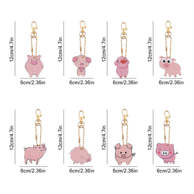 8Pcs Pink Pigs Acrylic Double Side Keychain Diamond Painting