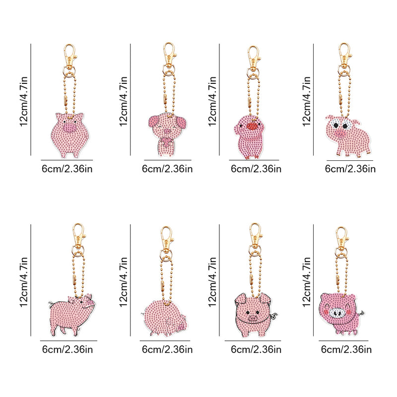 8Pcs Pink Pigs Acrylic Double Side Keychain Diamond Painting