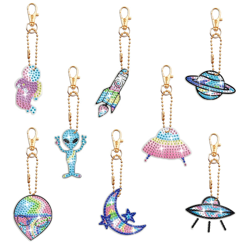 8Pcs Aerospace Equipment Acrylic Double Side Keychain Diamond Painting