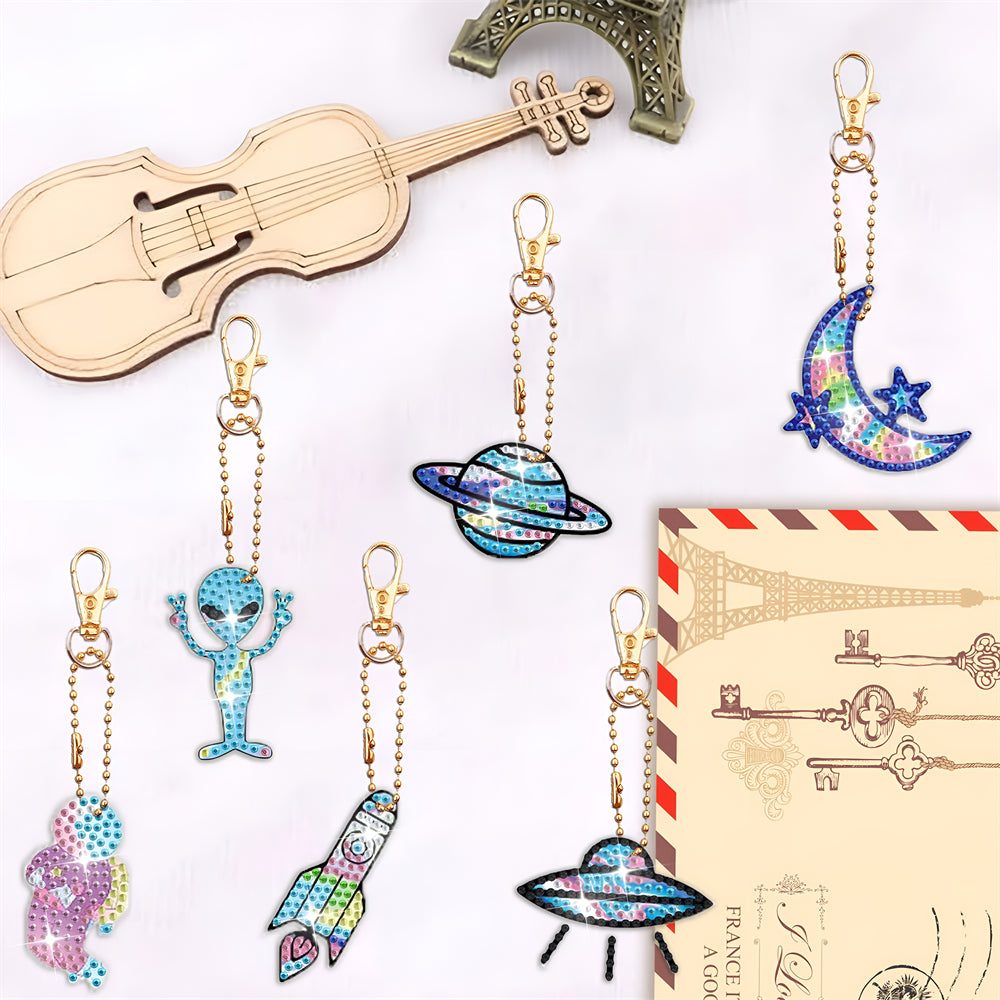 8Pcs Aerospace Equipment Acrylic Double Side Keychain Diamond Painting