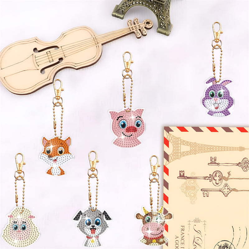 8Pcs Happy Animals Acrylic Double Side Keychain Diamond Painting