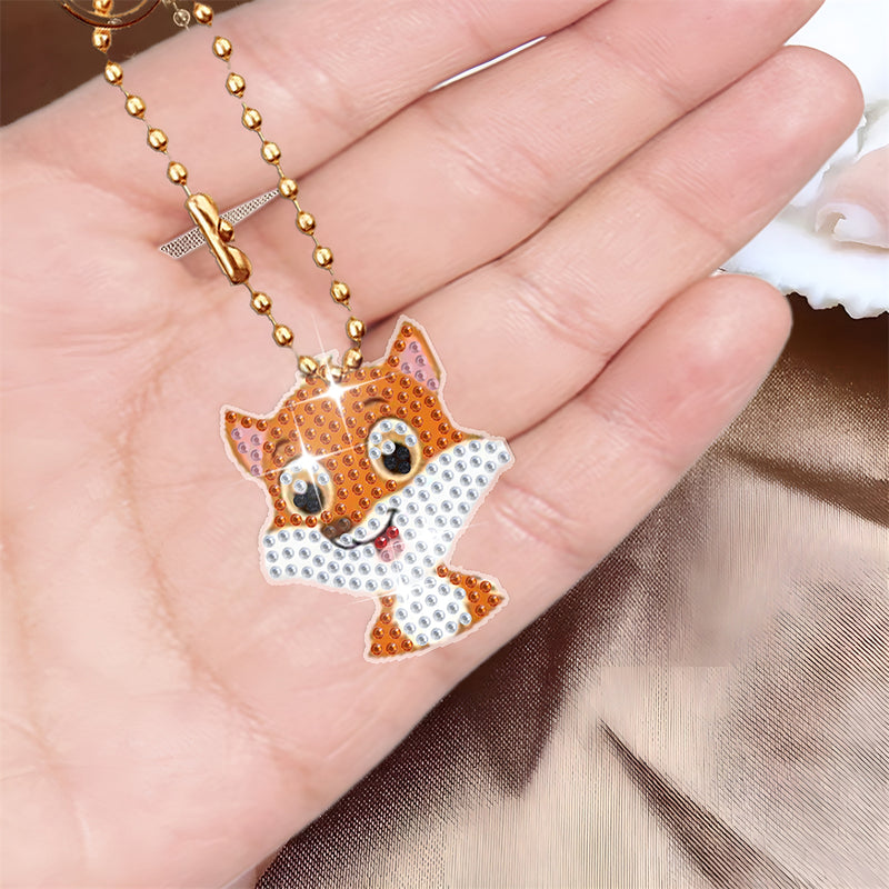 8Pcs Happy Animals Acrylic Double Side Keychain Diamond Painting