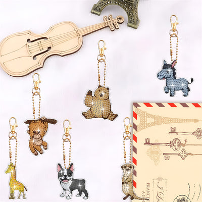 8Pcs Fun Animals Acrylic Double Side Keychain Diamond Painting