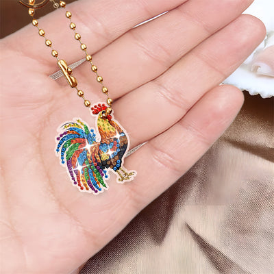 8Pcs Colorful Rooster Acrylic Double Side Keychain Diamond Painting