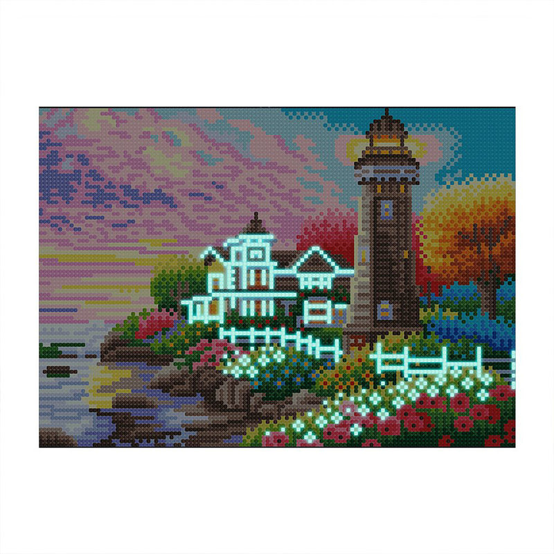 Lighthouse Among Flowers Luminous Crystal Rhinestone Diamond Painting