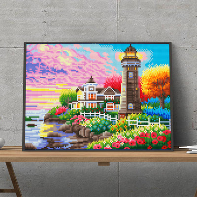 Lighthouse Among Flowers Luminous Crystal Rhinestone Diamond Painting