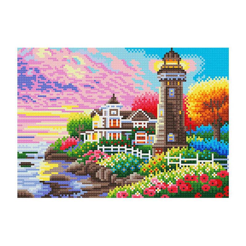 Lighthouse Among Flowers Luminous Crystal Rhinestone Diamond Painting