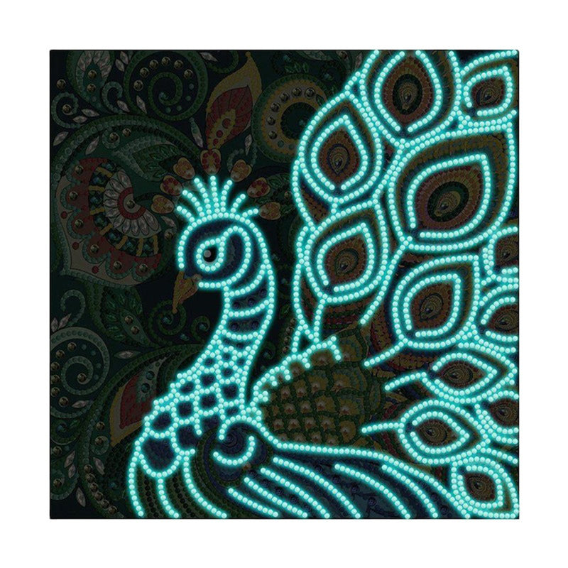 Green Peacock Luminous Special Shaped Diamond Painting