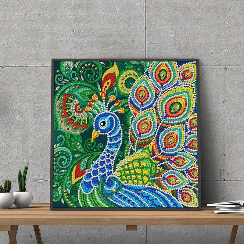 Green Peacock Luminous Special Shaped Diamond Painting