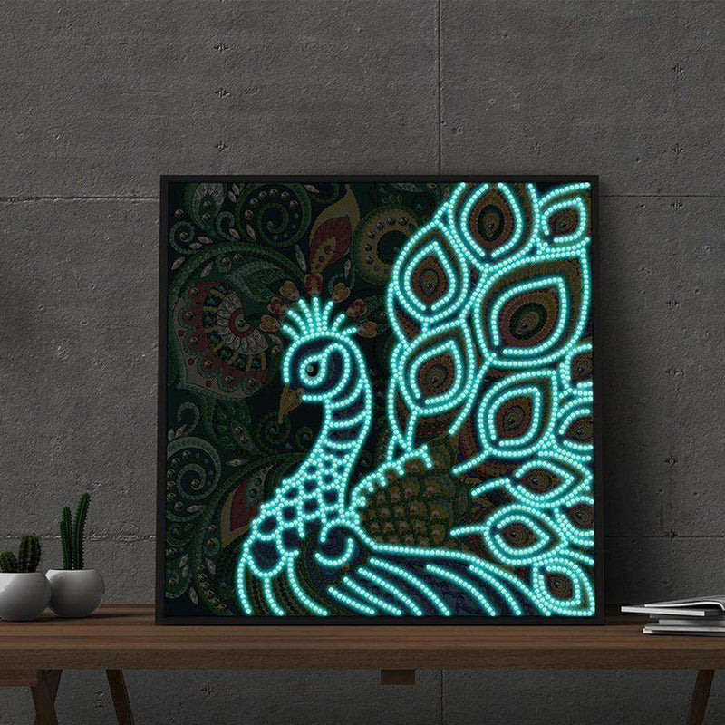 Green Peacock Luminous Special Shaped Diamond Painting